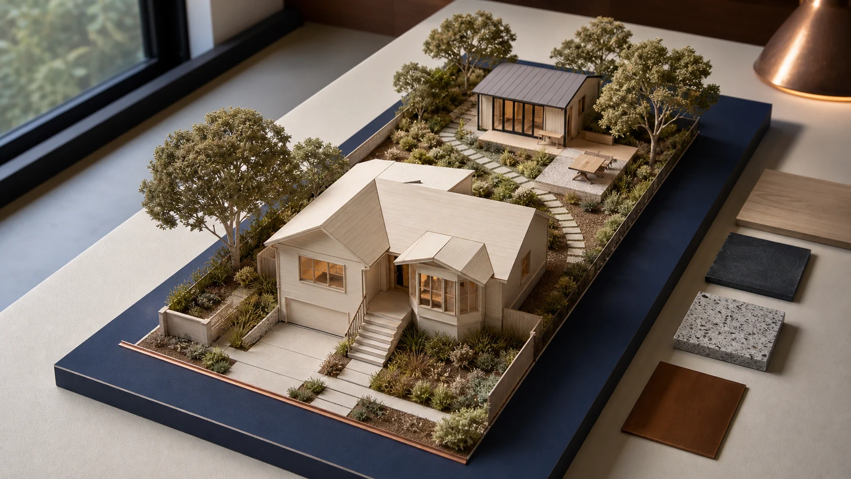 Architectural site model for a compact backyard accessory dwelling unit