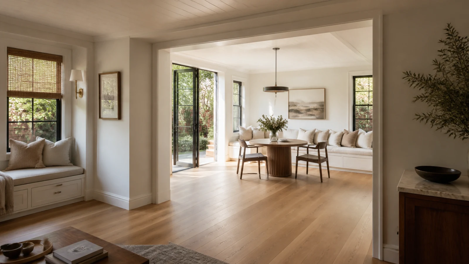 Seamless interior threshold between an existing Bay Area home and a light-filled new room addition